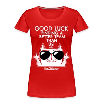 Nouvelle | d’emploi Changement d’emploi, cadeau d’adieu - T-shirt bio Premium Femme - rouge - Devant - Mia (176cm)