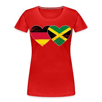 Germany Jamaica Flag Heart used - Women's Premium Organic T-Shirt - red - Front - Mia (176cm)