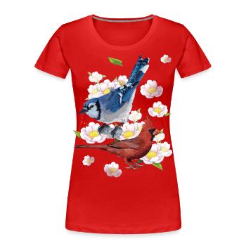 Le cardinal du Nord et le geai bleu - T-shirt bio Premium Femme - rouge - Devant - Mia (176cm)