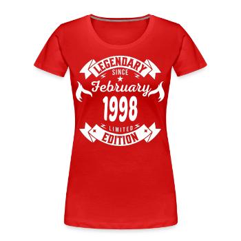 Légendaire depuis février 1998 - T-shirt bio Premium Femme - rouge - Devant - Mia (176cm)