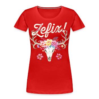 Zefix T-Shirt Damen Trachtenshirt Trachten T-Shirt - Frauen Premium Bio T-Shirt - Rot - Vorne - Mia (176cm)