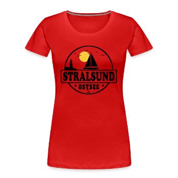 Stralsund - Frauen Premium Bio T-Shirt - Rot - Vorne - Mia (176cm)