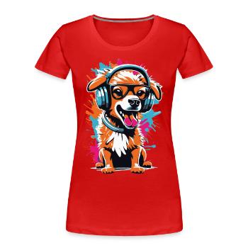 Cute dog with headphones and glasses - Women's Premium Organic T-Shirt - red - Front - Mia (176cm)