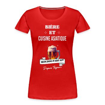 Bière Mon duo parfait depuis cuisine asiatique - T-shirt bio Premium Femme - rouge - Devant - Mia (176cm)