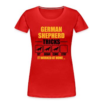 German Shepherd Tricks - Frauen Premium Bio T-Shirt - Rot - Vorne - Mia (176cm)