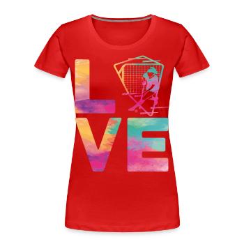 Field Hockey Watercolor Love - Frauen Premium Bio T-Shirt - Rot - Vorne - Mia (176cm)