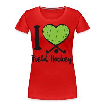Field Hockey Heart I Love Field - Frauen Premium Bio T-Shirt - Rot - Vorne - Mia (176cm)