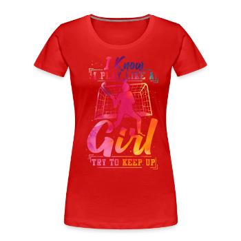 Field Hockey Watercolor I Know I - Frauen Premium Bio T-Shirt - Rot - Vorne - Mia (176cm)