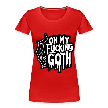 Edgy Gothic Slogan T-Shirt - Bold Statement Spiderweb - Frauen Premium Bio T-Shirt - Rot - Vorne - Mia (176cm)