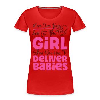 Infirmière spécialisée dans le travail et l’accouchement - T-shirt bio Premium Femme - rouge - Devant - Mia (176cm)