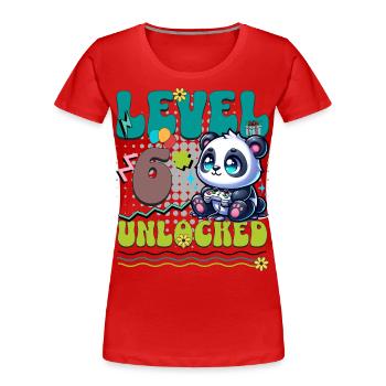 6th Birthday Level Unlocked Gaming Panda - Women's Premium Organic T-Shirt - red - Front - Mia (176cm)