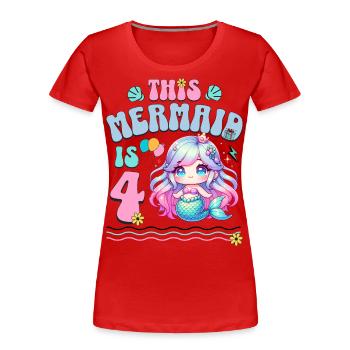 Meerjungfrau 4. Geburtstag Mädchen Kinder - Frauen Premium Bio T-Shirt - Rot - Vorne - Mia (176cm)