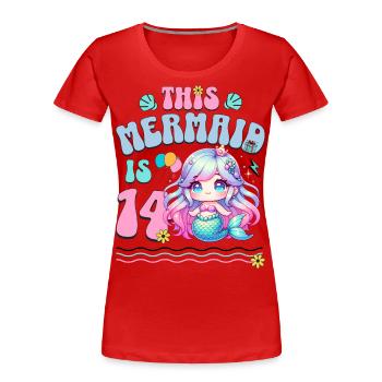 Meerjungfrau 14. Geburtstag Mädchen Kinder - Frauen Premium Bio T-Shirt - Rot - Vorne - Mia (176cm)