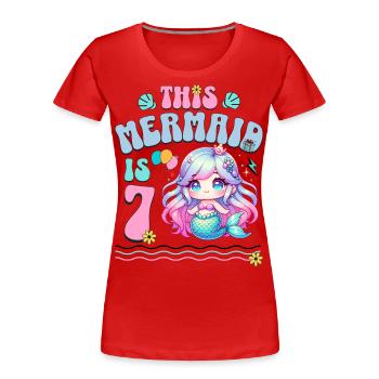 Meerjungfrau 7. Geburtstag Mädchen Kinder - Frauen Premium Bio T-Shirt - Rot - Vorne - Mia (176cm)