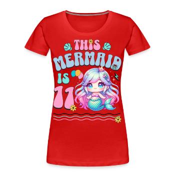 Meerjungfrau 11. Geburtstag Mädchen Kinder - Frauen Premium Bio T-Shirt - Rot - Vorne - Mia (176cm)