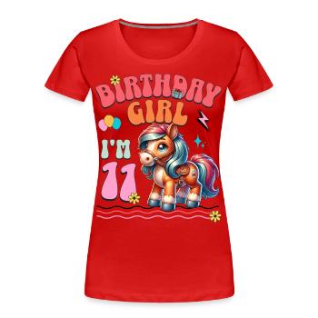 11ème anniversaire fille équitation - T-shirt bio Premium Femme - rouge - Devant - Mia (176cm)
