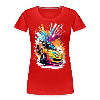 Retro Drift Car - Lebendige Racing Splash Kunst - Frauen Premium Bio T-Shirt - Rot - Vorne - Mia (176cm)