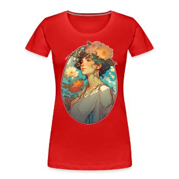 Florales Porträt einer Frau im Jugendstil - Frauen Premium Bio T-Shirt - Rot - Vorne - Mia (176cm)