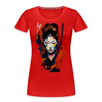 Guerrier samouraï - Splash Art - T-shirt bio Premium Femme - rouge - Devant - Mia (176cm)