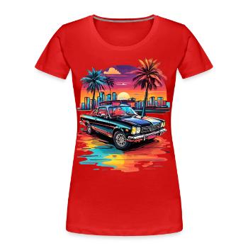 Retro Car Cruiser bei Sonnenuntergang - Frauen Premium Bio T-Shirt - Rot - Vorne - Mia (176cm)