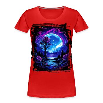 Un clair de lune onirique et une rose magique - T-shirt bio Premium Femme - rouge - Devant - Mia (176cm)