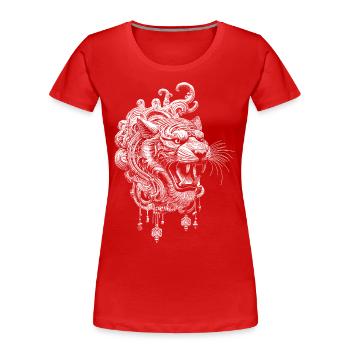 Spirituelles Mandala Tiger T-Shirt - Frauen Premium Bio T-Shirt - Rot - Vorne - Mia (176cm)