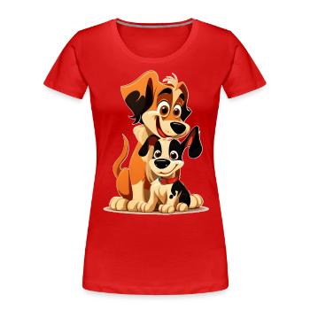 Verspielte Hunde Glückliches Welpen und Elternduo - Frauen Premium Bio T-Shirt - Rot - Vorne - Mia (176cm)