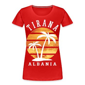 Tirana Tirane Albanie Été Palmiers Plage Mer - T-shirt bio Premium Femme - rouge - Devant - Mia (176cm)