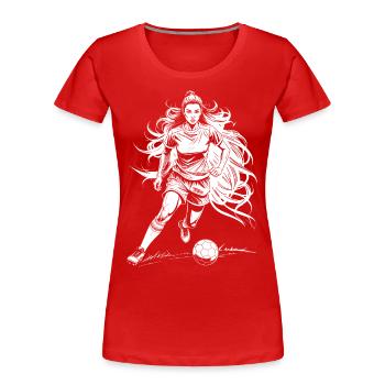 Maillot de football pour femme : Buteuse avec de la puissance sur le ballon - T-shirt bio Premium Femme - rouge - Devant - Mia (176cm)