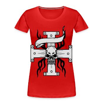 Totenkoop, Totenschädel,Kreuz,kreuz, - Frauen Premium Bio T-Shirt - Rot - Vorne - Mia (176cm)
