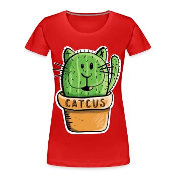 Catcus Kaktus Katze - Katzen - Kakteen -Comic -Fun - Frauen Premium Bio T-Shirt - Rot - Vorne - Mia (176cm)