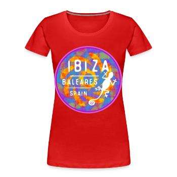 Farbige Ibiza Balearen Insel Illustration - Frauen Premium Bio T-Shirt - Rot - Vorne - Mia (176cm)