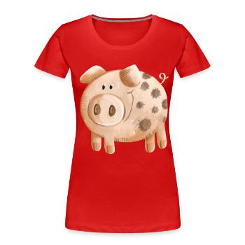 Petit cochon rose - cochon - porcelet - T-shirt bio Premium Femme - rouge - Devant - Mia (176cm)