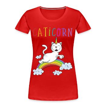 Drôle de chat Caticorn - Unicorn Cats Rainbow - T-shirt bio Premium Femme - rouge - Devant - Mia (176cm)