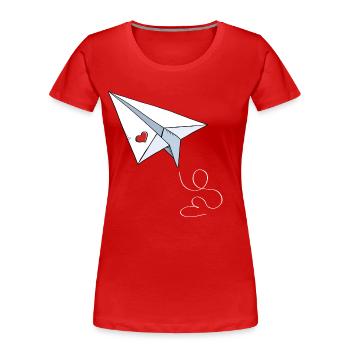 Paper Airplane With Heart - Love - Travel - Flying - Women's Premium Organic T-Shirt - red - Front - Mia (176cm)