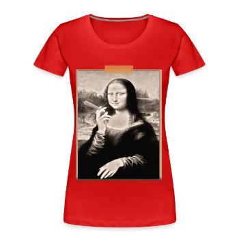 T shirt Mona Lisa Cigarette Modernisée - T-shirt bio Premium Femme - rouge - Devant - Mia (176cm)