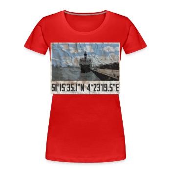 Antwerp port design with geocoordinates - Women's Premium Organic T-Shirt - red - Front - Mia (176cm)