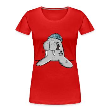 Happy Walross I Norddeutsch I Urlaub Geschenk - Frauen Premium Bio T-Shirt - Rot - Vorne - Mia (176cm)
