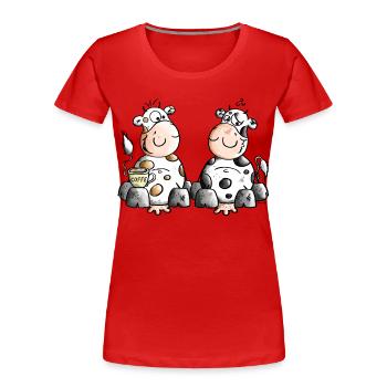 Morgenmuffel Kühe - Kaffee - Frauen Premium Bio T-Shirt - Rot - Vorne - Mia (176cm)