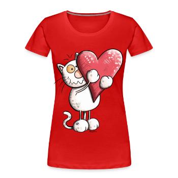 Katze mit Herz - Frauen Premium Bio T-Shirt - Rot - Vorne - Mia (176cm)