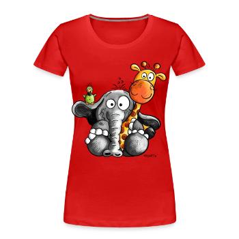 Elefant umarmt Giraffe - Frauen Premium Bio T-Shirt - Rot - Vorne - Mia (176cm)