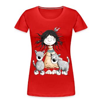 Indian Girl with wolf friends - Women's Premium Organic T-Shirt - red - Front - Mia (176cm)