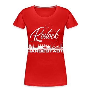 Rostock Hansestadt - Rostock Silhouette mit Möwen - Frauen Premium Bio T-Shirt - Rot - Vorne - Mia (176cm)