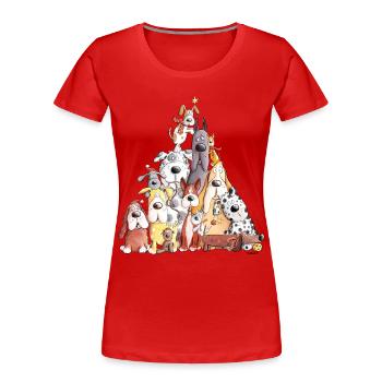 MERRY WOOFMAS Chien de Noël pile I chiens - T-shirt bio Premium Femme - rouge - Devant - Mia (176cm)