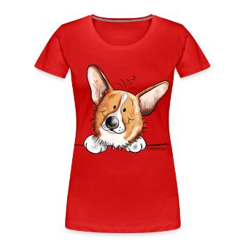 Knuffiger Welsh Corgi Cardigan - Frauen Premium Bio T-Shirt - Rot - Vorne - Mia (176cm)