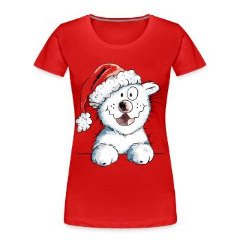 Neugierige Weihnachtskatze - Katze - Geschenk - Frauen Premium Bio T-Shirt - Rot - Vorne - Mia (176cm)