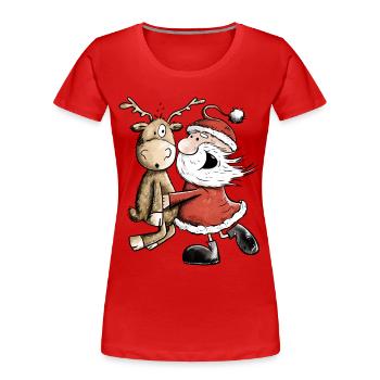 Weihnachtsmann Mit Rentier I Weihnachten Geschenk - Frauen Premium Bio T-Shirt - Rot - Vorne - Mia (176cm)
