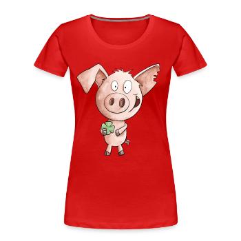 Le bonheur porc avec trèfle - T-shirt bio Premium Femme - rouge - Devant - Mia (176cm)