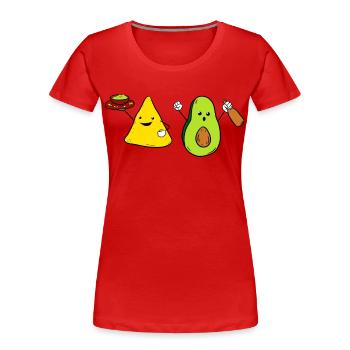Guacamole Nacho Avocado Fiesta Mexico - Frauen Premium Bio T-Shirt - Rot - Vorne - Mia (176cm)
