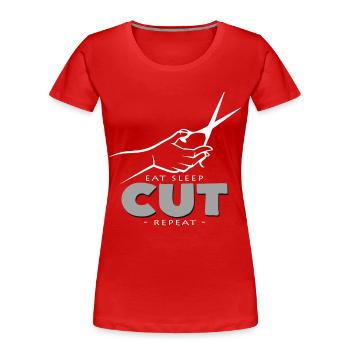 Cut Sleep Repeat – Hairdresser Motif - Women's Premium Organic T-Shirt - red - Front - Mia (176cm)